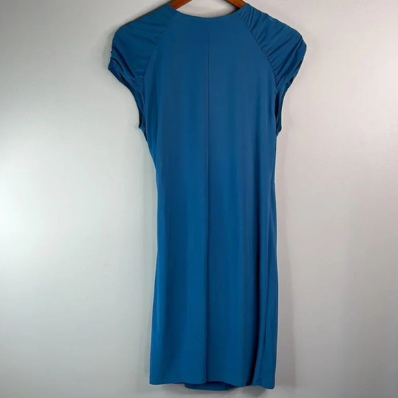 CONTEMPORAINE NWT Faux Wrap Dress Dark Teal Blue Chain Simons Ruched Size M - Picture 6 of 11